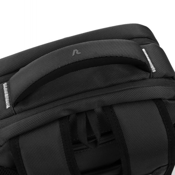 A laptop back bag with a comfortable upper handle